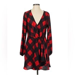 Express Red and Black Plaid Wrap Dress